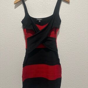 Bebe Black and Red Striped Mini Dress Bodycon Size Medium